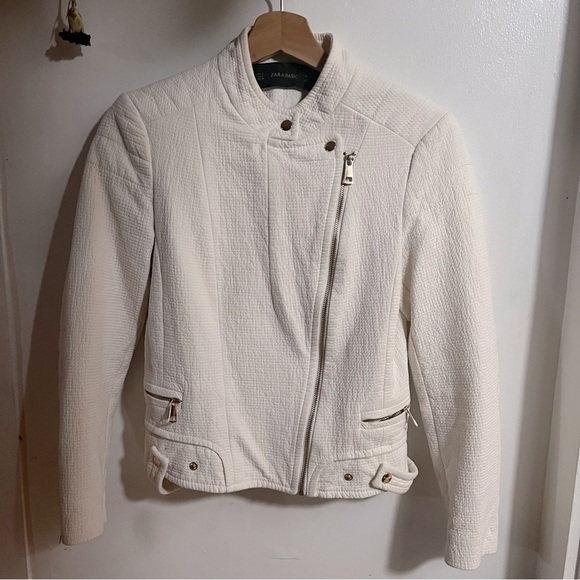 Zara White Cotton Zip Up Jacket - Picture 1 of 8